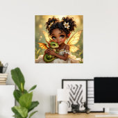 Cute Anime Fairy Girl and Chibi Dragon Poster (Thuiskantoor)