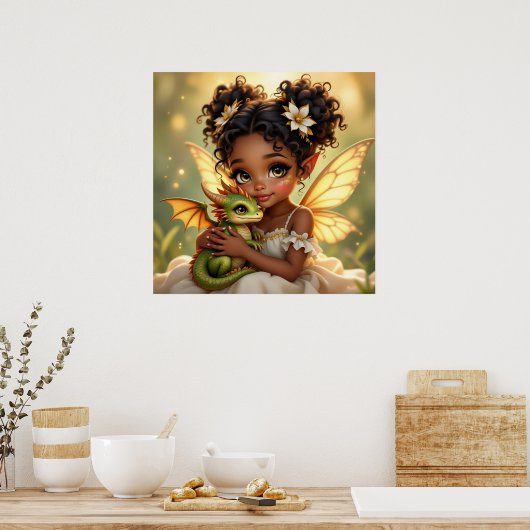Cute Anime Fairy Girl and Chibi Dragon Poster (Keuken)