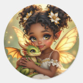 Cute Anime Fairy Girl and Chibi Dragon Ronde Sticker (Voorkant)