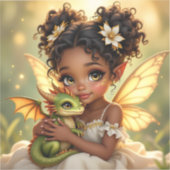 Cute Anime Fairy Girl and Chibi Dragon Sticker (Voorkant)