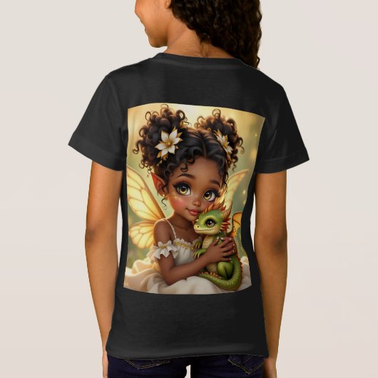 Cute Anime Fairy Girl and Chibi Dragon T-shirt (Achterkant)
