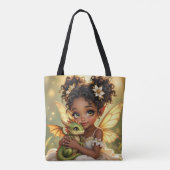 Cute Anime Fairy Girl and Chibi Dragon Tote Bag (Achterkant)