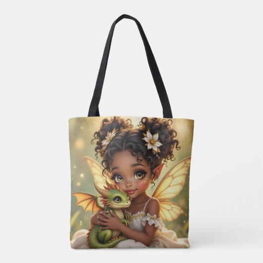 Cute Anime Fairy Girl and Chibi Dragon Tote Bag (Achterkant)