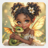 Cute Anime Fairy Girl and Chibi Dragon Vierkante Sticker (Voorkant)