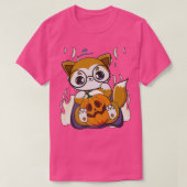 Cute Anime Fox Holds Kawaii Pumpkin for Halloween T-shirt (Design voorkant)