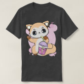 Cute Anime Fox met Boba voor bubbeltheeberprem T-shirt (Design voorkant)