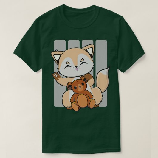 Cute Anime Fox met Kawaii Speelgoed en Teddy Bear  T-shirt (Design voorkant)