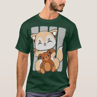 Cute Anime Fox met Kawaii Speelgoed en Teddy Bear  T-shirt