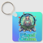 Cute Anime Gamer Boy Pixel Calm Sleutelhanger (Voorkant)