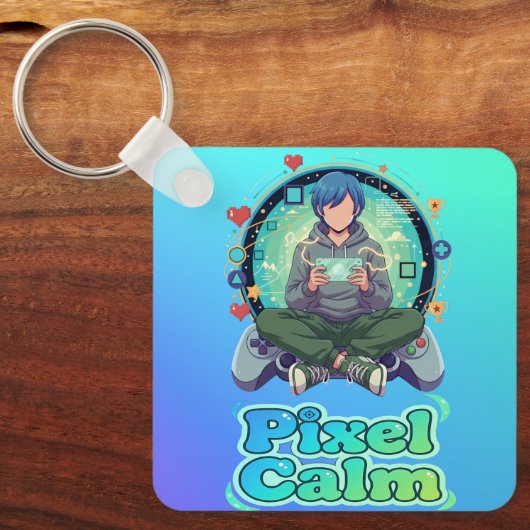Cute Anime Gamer Boy Pixel Calm Sleutelhanger (Voorkant)