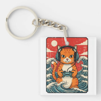 Cute Anime Gamer Cat Japanese Gaming Retro Sleutelhanger