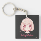 Cute Anime Girl - Be My Valentine T-Shirt Sleutelhanger (voorkant)