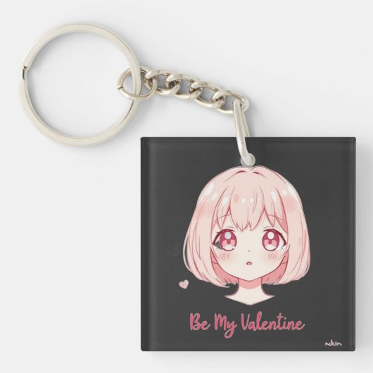 Cute Anime Girl - Be My Valentine T-Shirt Sleutelhanger (voorkant)