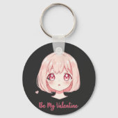Cute Anime Girl - Be My Valentine T-Shirt Sleutelhanger (Voorkant)