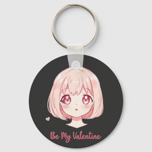 Cute Anime Girl - Be My Valentine T-Shirt Sleutelhanger (Voorkant)