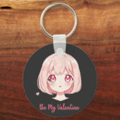 Cute Anime Girl - Be My Valentine T-Shirt Sleutelhanger (Voorkant)