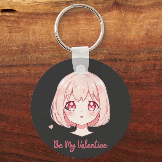 Cute Anime Girl - Be My Valentine T-Shirt Sleutelhanger (Voorkant)