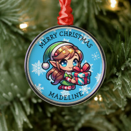 Cute Anime Girl Elf Personalized Christmas Metalen Ornament