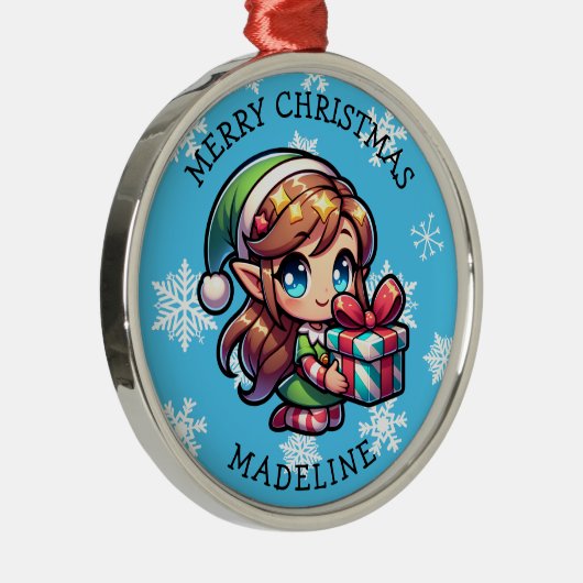 Cute Anime Girl Elf Personalized Christmas Metalen Ornament (Rechts)