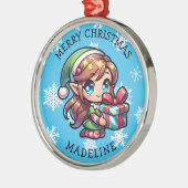 Cute Anime Girl Elf Personalized Christmas Metalen Ornament (Links)