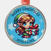 Cute Anime Girl Elf Personalized Christmas Metalen Ornament (Voorkant)