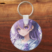 Cute Anime Girl en Lavender Sleutelhanger (Achterkant)