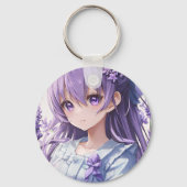 Cute Anime Girl en Lavender Sleutelhanger (Achterkant)