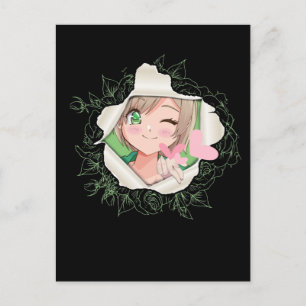 Cute Anime Girl Kawaii Hearts Love Otaku Briefkaart