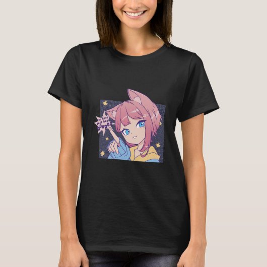 Cute Anime Girl met kattenoorten T-shirt (Voorkant)