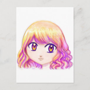 Cute Anime Girl met kleurrijk haar Creative Manga Briefkaart