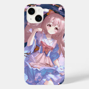 Cute Anime Girl onder een Cherry Blossom Tree Case-Mate iPhone 14 Hoesje