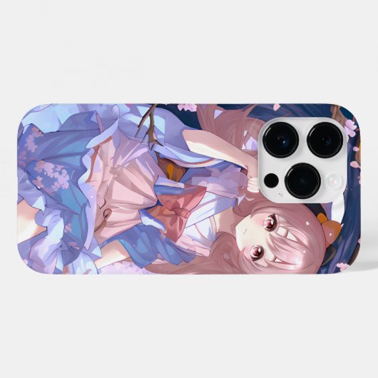 Cute Anime Girl onder een Cherry Blossom Tree Case-Mate iPhone Case (Achterkant (horizontaal))