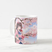 Cute Anime Girl onder een Cherry Blossom Tree Koffiemok (Voorkant links)