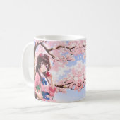 Cute Anime Girl onder een Cherry Blossom Tree Koffiemok (Voorkant links)