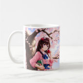 Cute Anime Girl onder een Cherry Blossom Tree Koffiemok (Links)