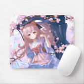 Cute Anime Girl onder een Cherry Blossom Tree Muismat (Met muis)