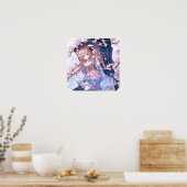 Cute Anime Girl onder een Cherry Blossom Tree Poster (Keuken)