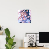 Cute Anime Girl onder een Cherry Blossom Tree Poster (Thuiskantoor)