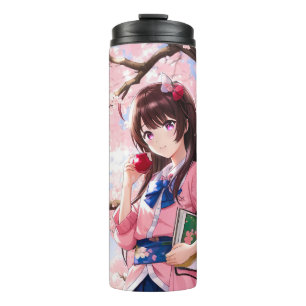 Cute Anime Girl onder een Cherry Blossom Tree Thermosbeker