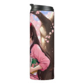 Cute Anime Girl onder een Cherry Blossom Tree Thermosbeker (Geroteerd rechts)