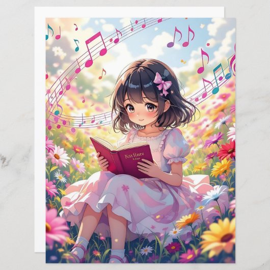 Cute Anime Girl Reading a Book (Voorkant / Achterkant)