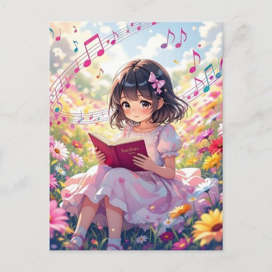 Cute Anime Girl Reading a Book Briefkaart (Voorkant)