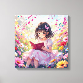 Cute Anime Girl Reading a Book Canvas Afdruk