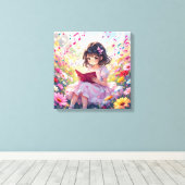 Cute Anime Girl Reading a Book Canvas Afdruk (Insitu (Houten vloer))