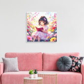 Cute Anime Girl Reading a Book Canvas Afdruk (Insitu (Woonkamer))