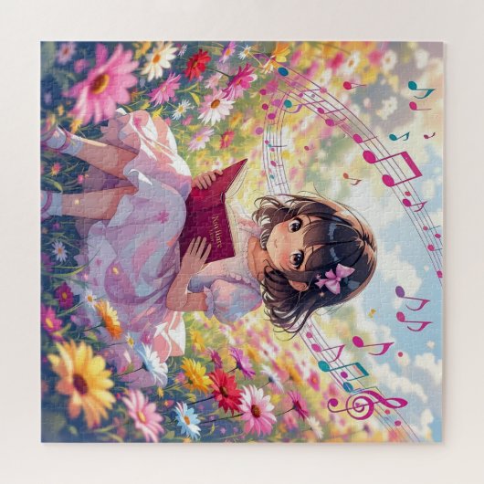 Cute Anime Girl Reading a Book Legpuzzel (Horizontaal)