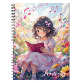 Cute Anime Girl Reading a Book Personalized Notitieboek (Voorkant)
