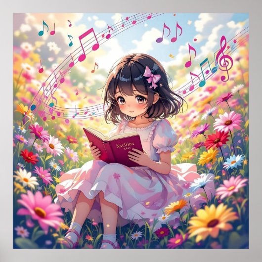 Cute Anime Girl Reading a Book Poster (Voorkant)
