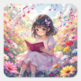 Cute Anime Girl Reading a Book Vierkante Sticker