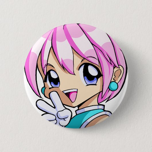 Cute Anime Girl Ronde Button 5,7 Cm (Voorkant)